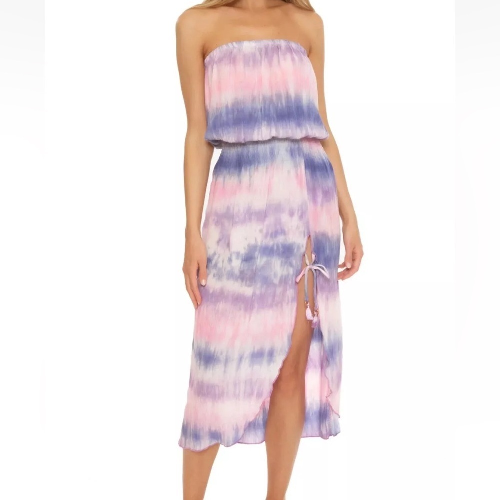 Becca Swim Cover Up Free Bird Strapless Tie Dye Beach Coverup Lake Beachy Pink - Picture 2 of 15
